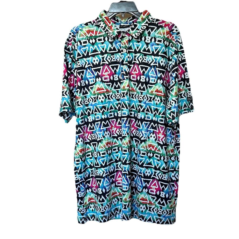 Sunday Swagger Polo Shirt Men's XL Short Sleeve Tribal Print Colorful Rave